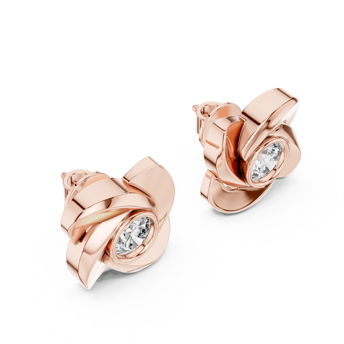 Twisted Ribbon Diamond Stud Earrings