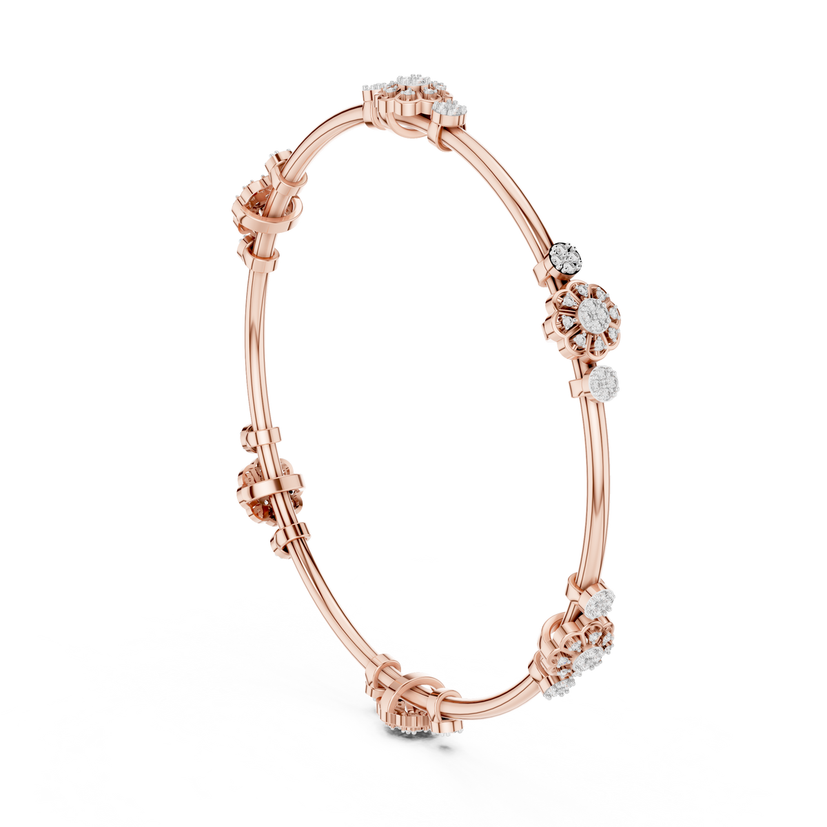 Floral Charm Crystal Bangle Bracelet