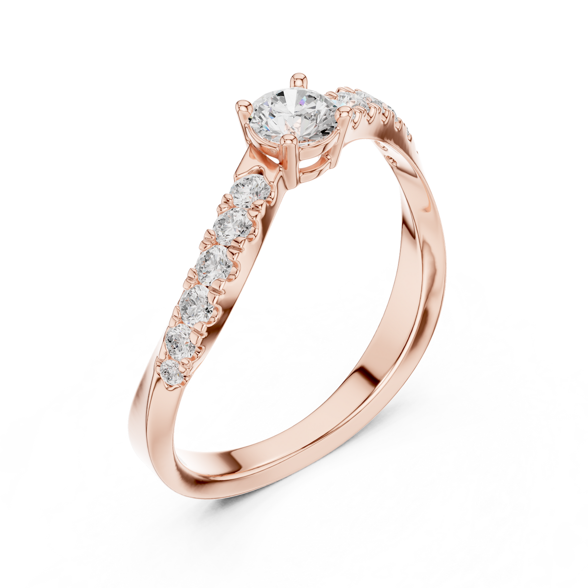 Classic solitaire diamond ring featuring a brilliant round-cut center stone with a sparkling pavé-set band and polished finish by Aortas Jewels