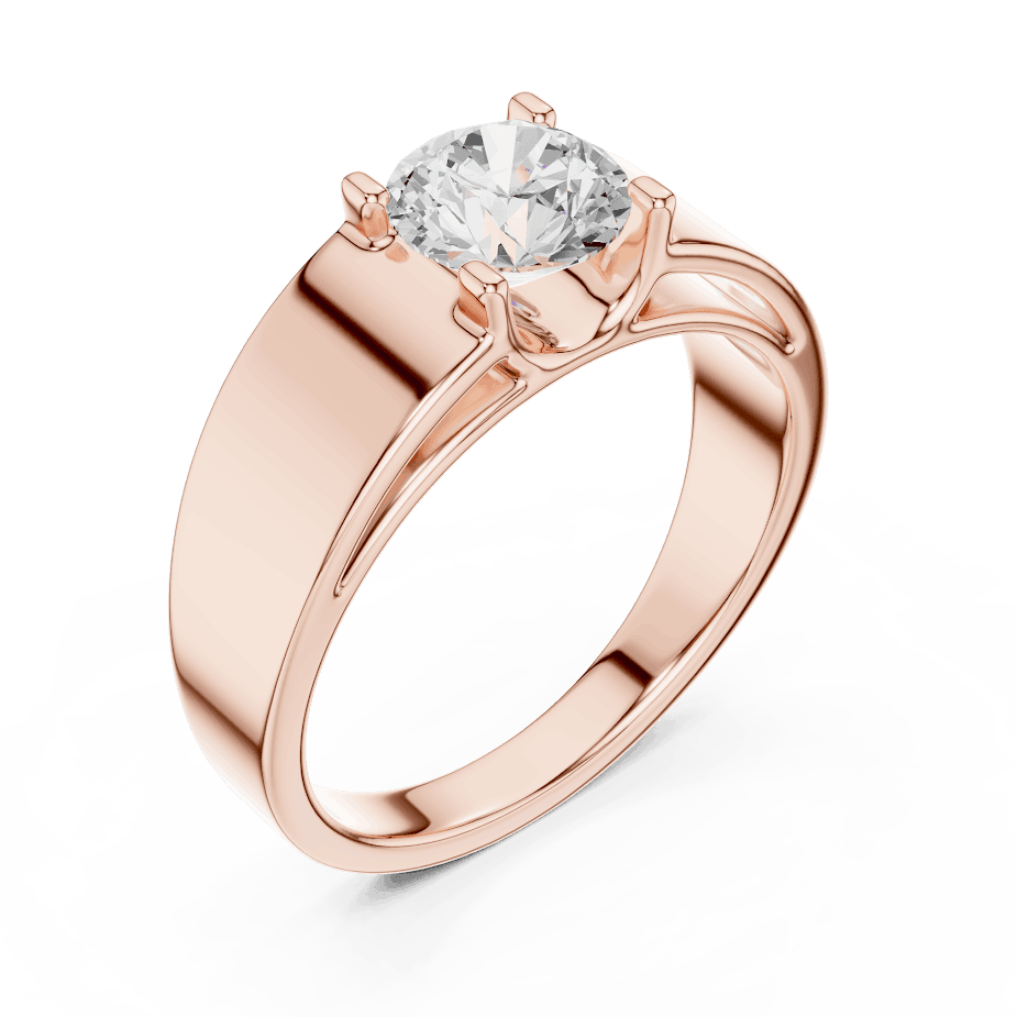Classic solitaire diamond engagement ring featuring a brilliant round-cut stone in a four-prong setting with a sleek polished band by Aortas Jewels.