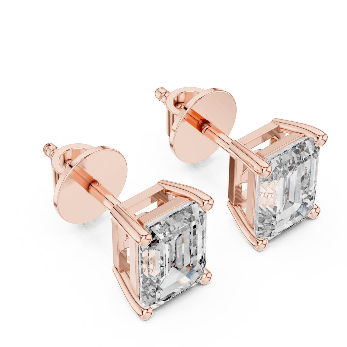 Emerald Cut Solitaire Diamond Stud Earrings Aortas Diamond Jewels