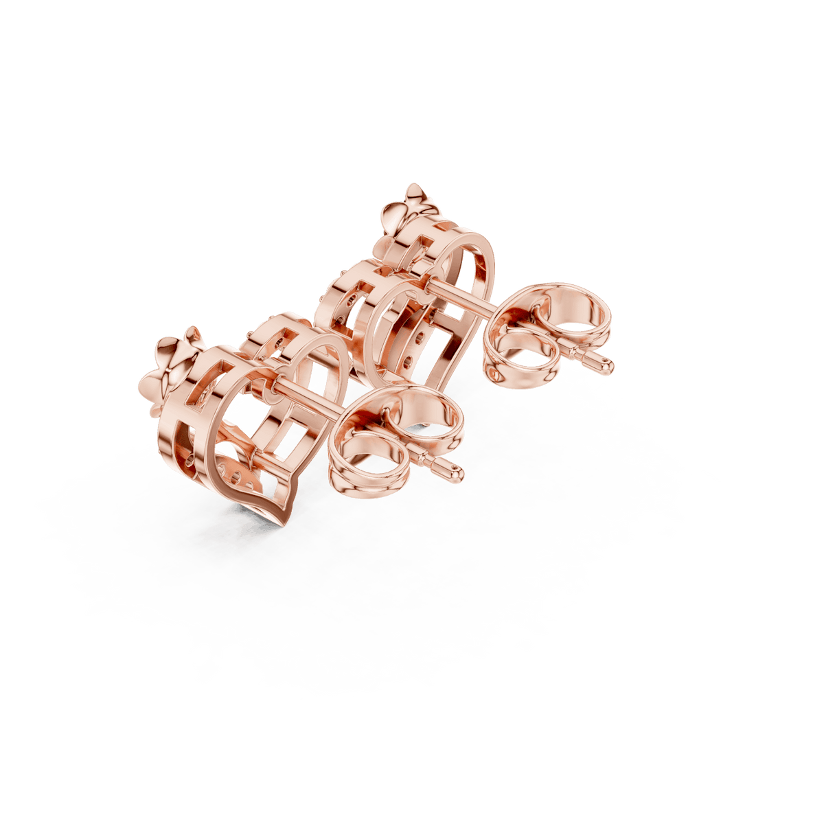 Heart diamond stud earrings featuring an elegant open-heart design with sparkling stone accents and secure push-back closures by Aortas Jewels.