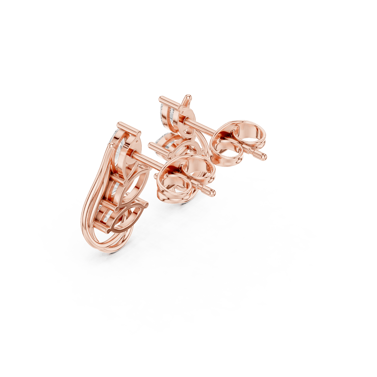 Marquise diamond leaf stud earrings featuring a nature-inspired design with sparkling marquise and round stones and secure push-back closures by Aortas Jewels.