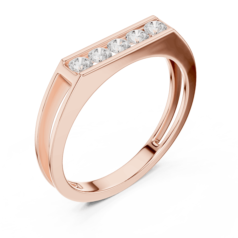 Modern bar diamond band ring featuring a sleek polished band with a horizontal row of brilliant round diamonds by Aortas Jewels.