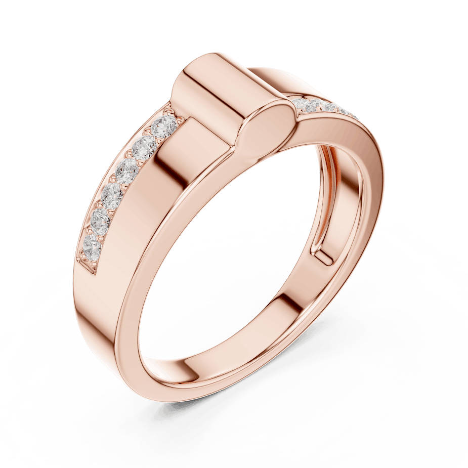 Modern channel-set diamond band ring with a sleek polished finish and sparkling accent stones by Aortas Jewels.