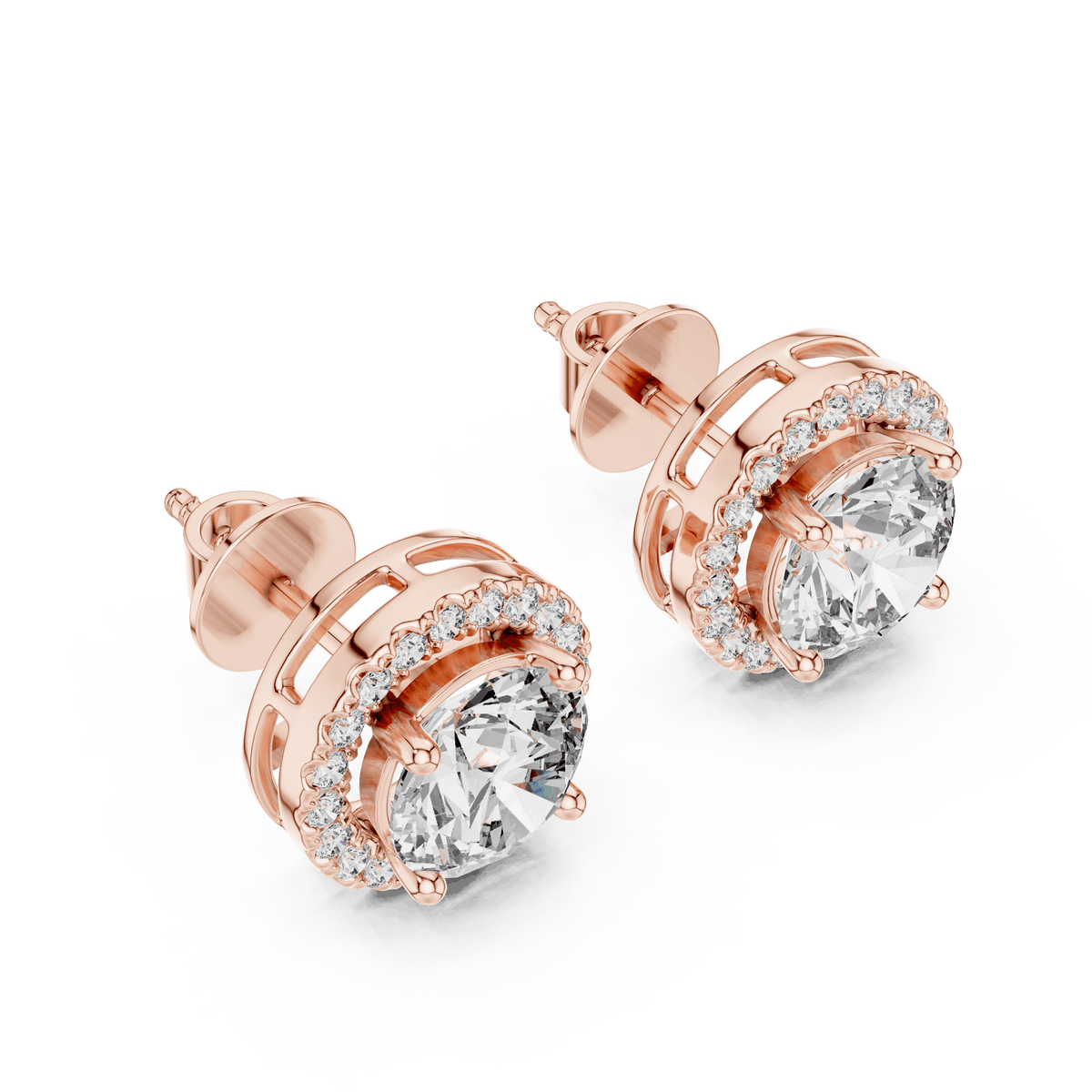 Round Halo Diamond Stud Earrings Aortas Diamond Jewels