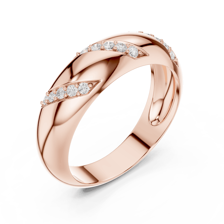 Twisted diamond accent band ring featuring a polished crossover design with sparkling round diamond clusters by Aortas Jewels.