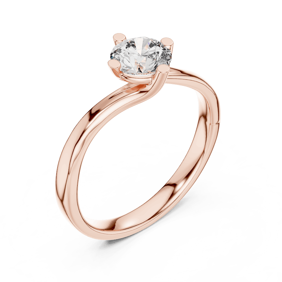 Twisted solitaire diamond engagement ring featuring a round-cut center stone in a four-prong setting with a sleek sculpted twisted band by Aortas Jewels.