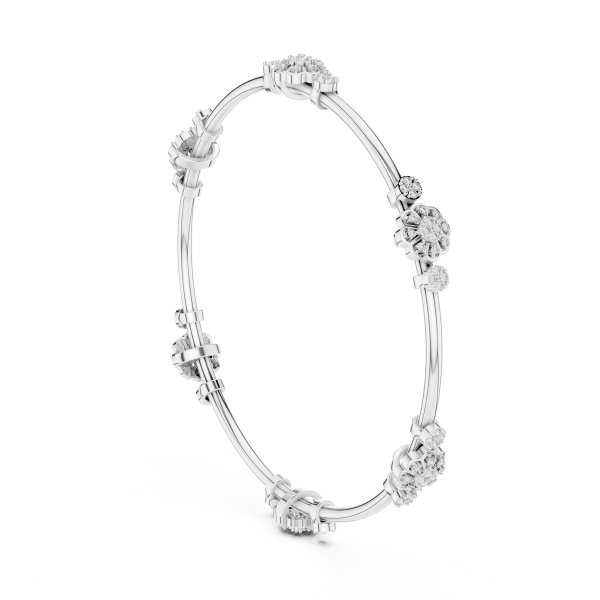 Floral Charm Crystal Bangle Bracelet