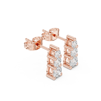 Three Stone Diamond Drop Stud Earrings