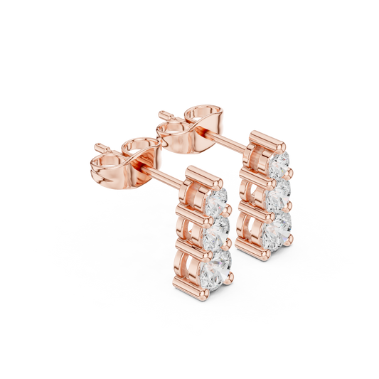 Three Stone Diamond Drop Stud Earrings