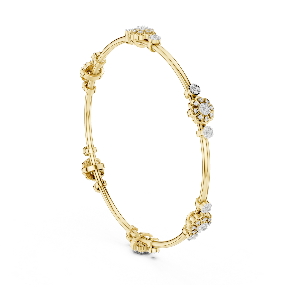 Floral Charm Crystal Bangle Bracelet