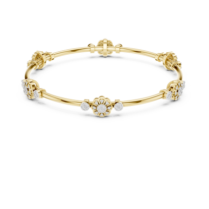 Floral charm crystal bangle bracelet featuring sparkling flower charms, decorative spacer beads, and a polished silver-tone finish by Aortas Jewels.