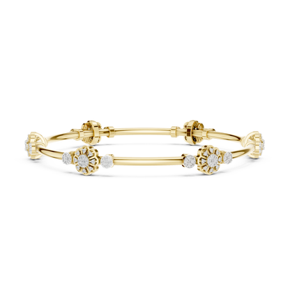 Floral charm crystal bangle bracelet featuring sparkling flower charms, decorative spacer beads, and a polished silver-tone finish by Aortas Jewels.