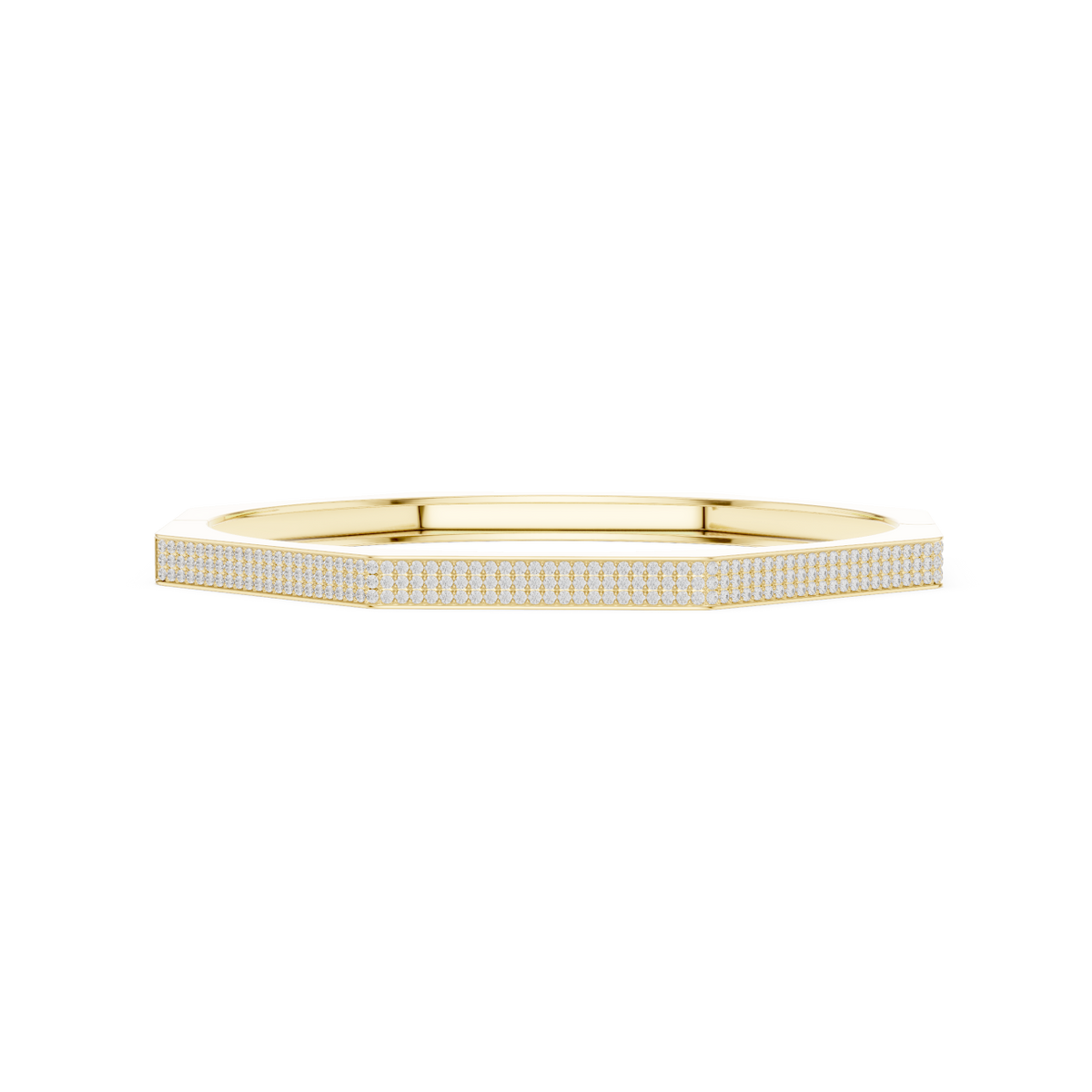 Geometric diamond bangle bracelet featuring a sleek octagonal design with a pavé-set diamond accent panel and polished finish by Aortas Jewels.