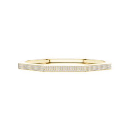 Geometric diamond bangle bracelet featuring a sleek octagonal design with a pavé-set diamond accent panel and polished finish by Aortas Jewels.