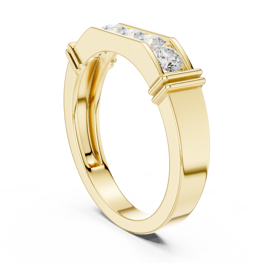 Contemporary channel-set diamond ring featuring brilliant round stones on a sleek polished band by Aortas Jewels.