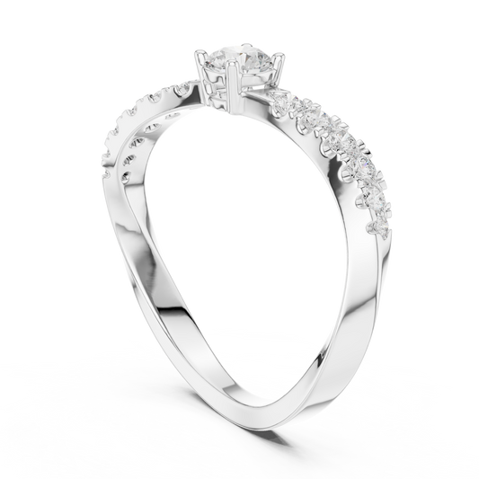 Classic solitaire diamond ring featuring a brilliant round-cut center stone with a sparkling pavé-set band and polished finish by Aortas Jewels
