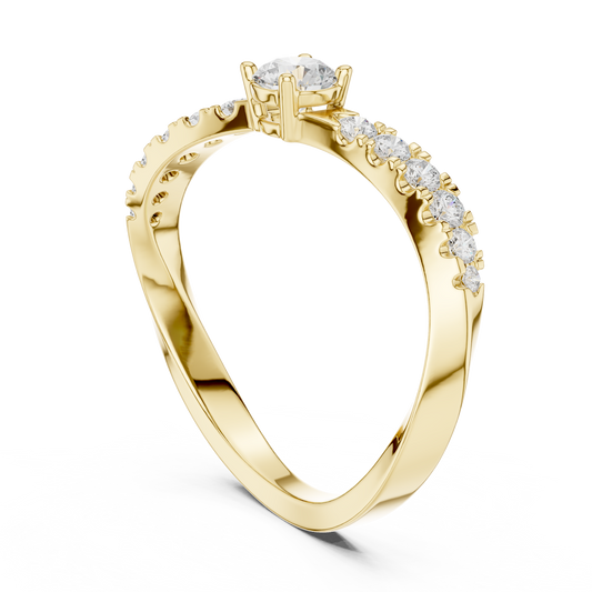 Classic solitaire diamond ring featuring a brilliant round-cut center stone with a sparkling pavé-set band and polished finish by Aortas Jewels