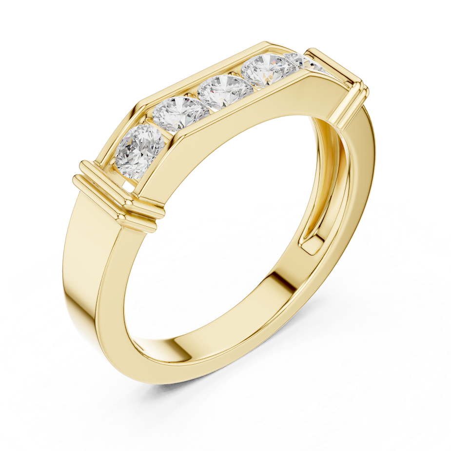 Contemporary channel-set diamond ring featuring brilliant round stones on a sleek polished band by Aortas Jewels.