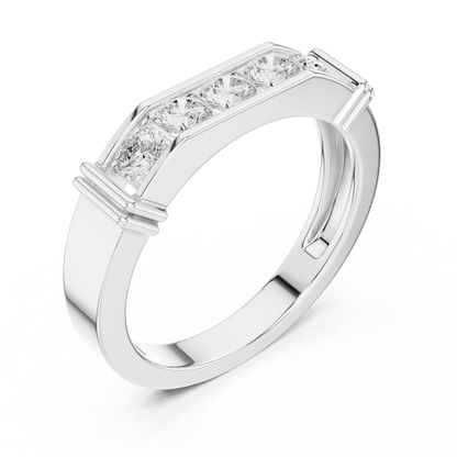 Contemporary channel-set diamond ring featuring brilliant round stones on a sleek polished band by Aortas Jewels.