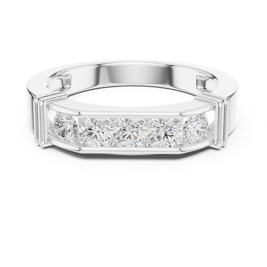 Contemporary channel-set diamond ring featuring brilliant round stones on a sleek polished band by Aortas Jewels.