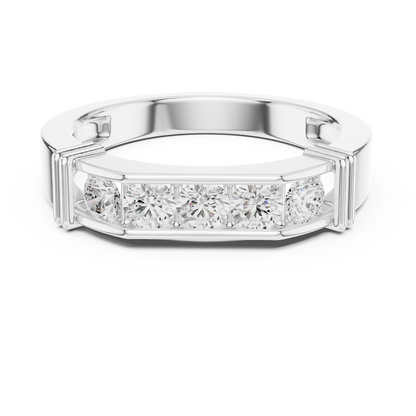Contemporary channel-set diamond ring featuring brilliant round stones on a sleek polished band by Aortas Jewels.
