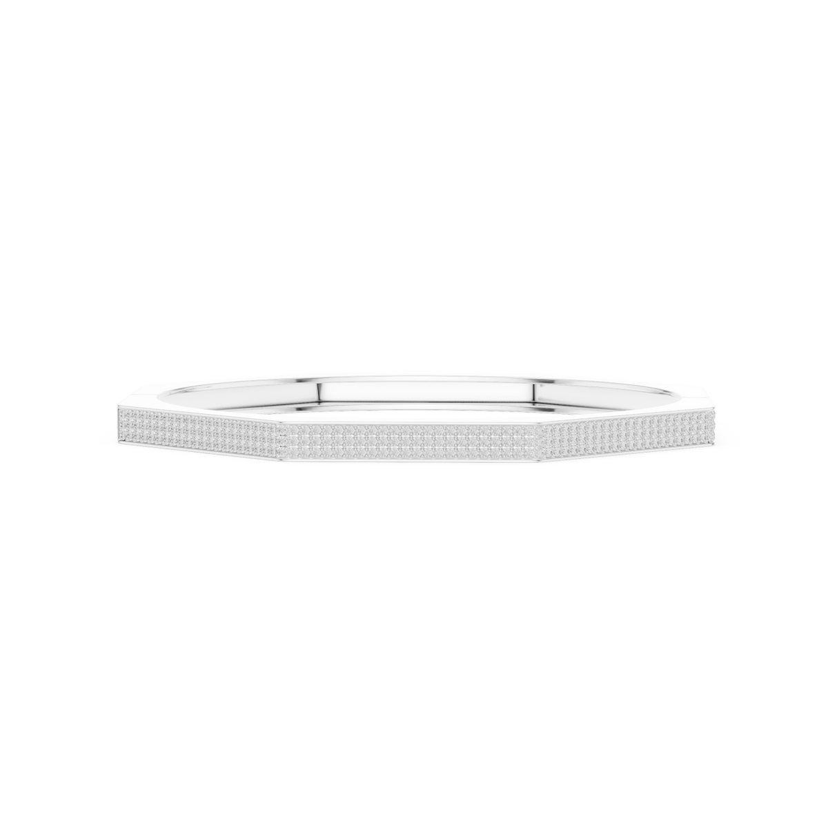 Geometric diamond bangle bracelet featuring a sleek octagonal design with a pavé-set diamond accent panel and polished finish by Aortas Jewels.