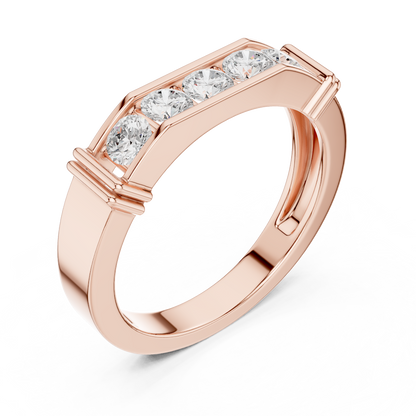 Contemporary channel-set diamond ring featuring brilliant round stones on a sleek polished band by Aortas Jewels.