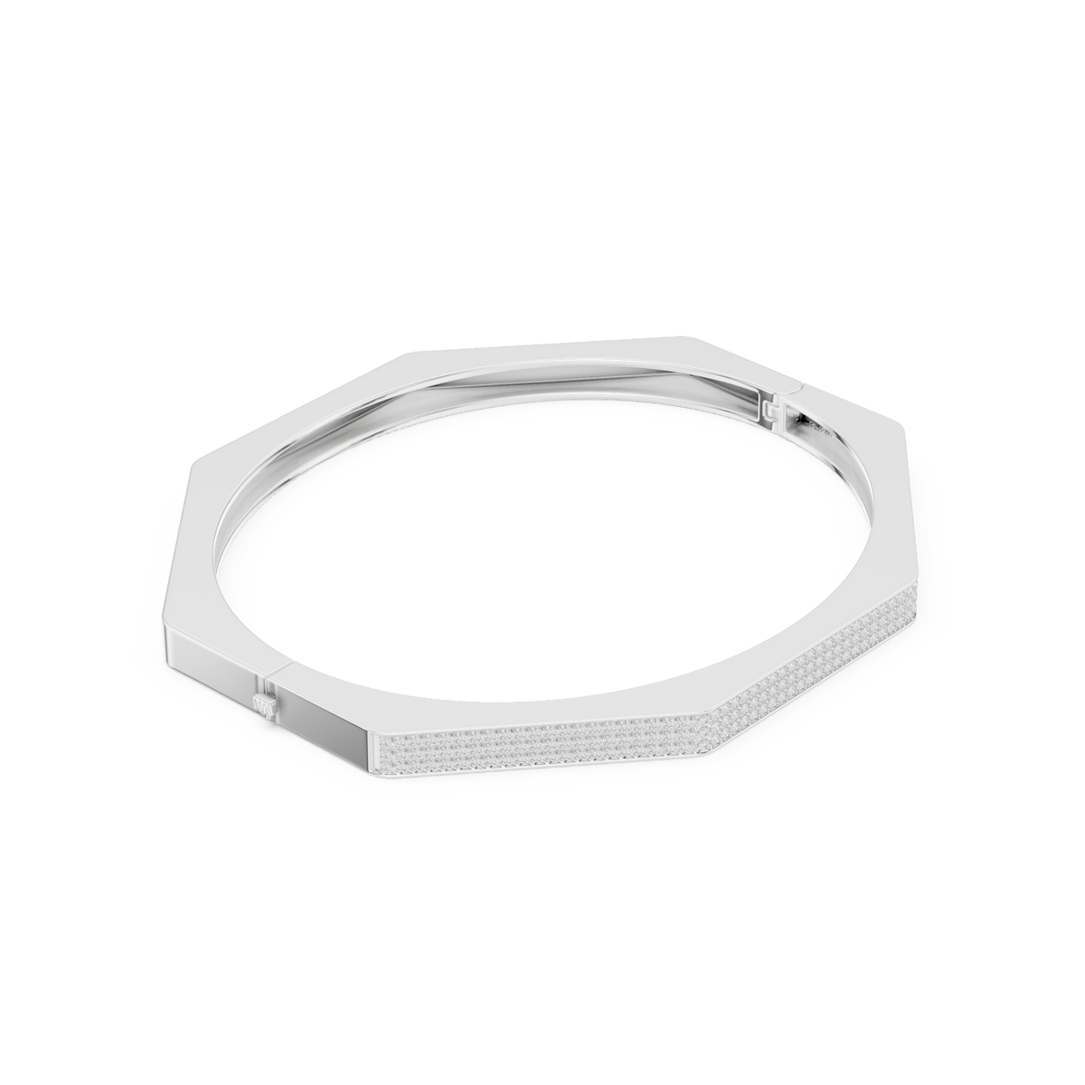 Geometric diamond bangle bracelet featuring a sleek octagonal design with a pavé-set diamond accent panel and polished finish by Aortas Jewels.