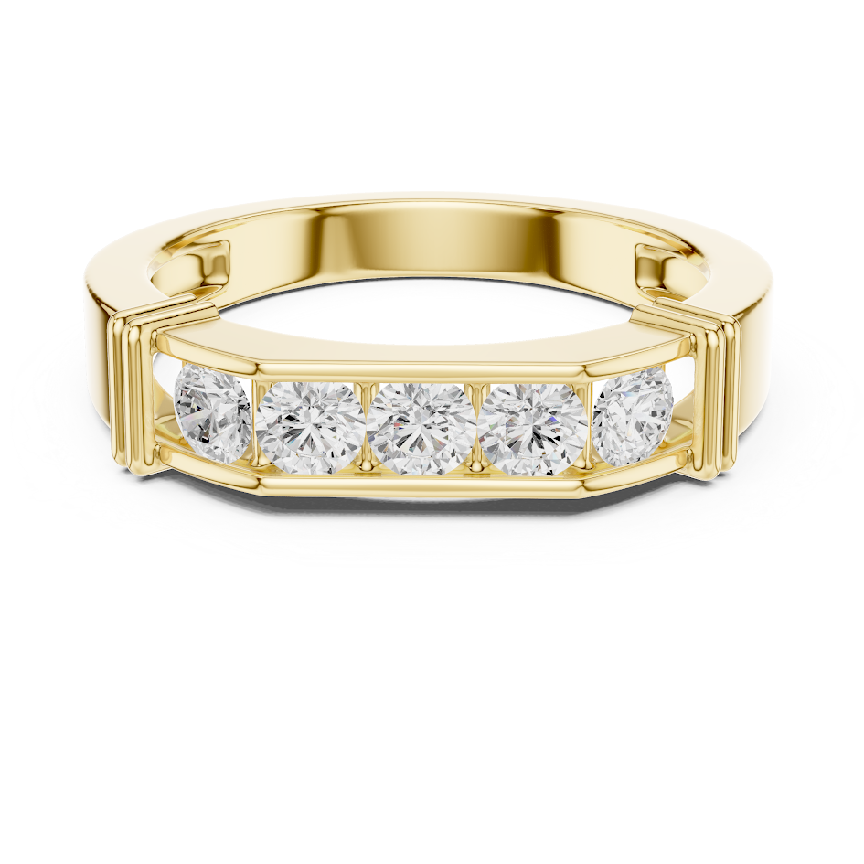 Contemporary channel-set diamond ring featuring brilliant round stones on a sleek polished band by Aortas Jewels.