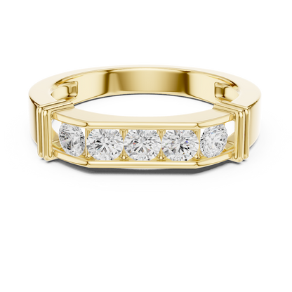 Contemporary channel-set diamond ring featuring brilliant round stones on a sleek polished band by Aortas Jewels.