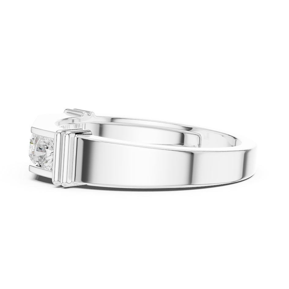 Contemporary channel-set diamond ring featuring brilliant round stones on a sleek polished band by Aortas Jewels.