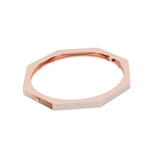 Geometric diamond bangle bracelet featuring a sleek octagonal design with a pavé-set diamond accent panel and polished finish by Aortas Jewels.