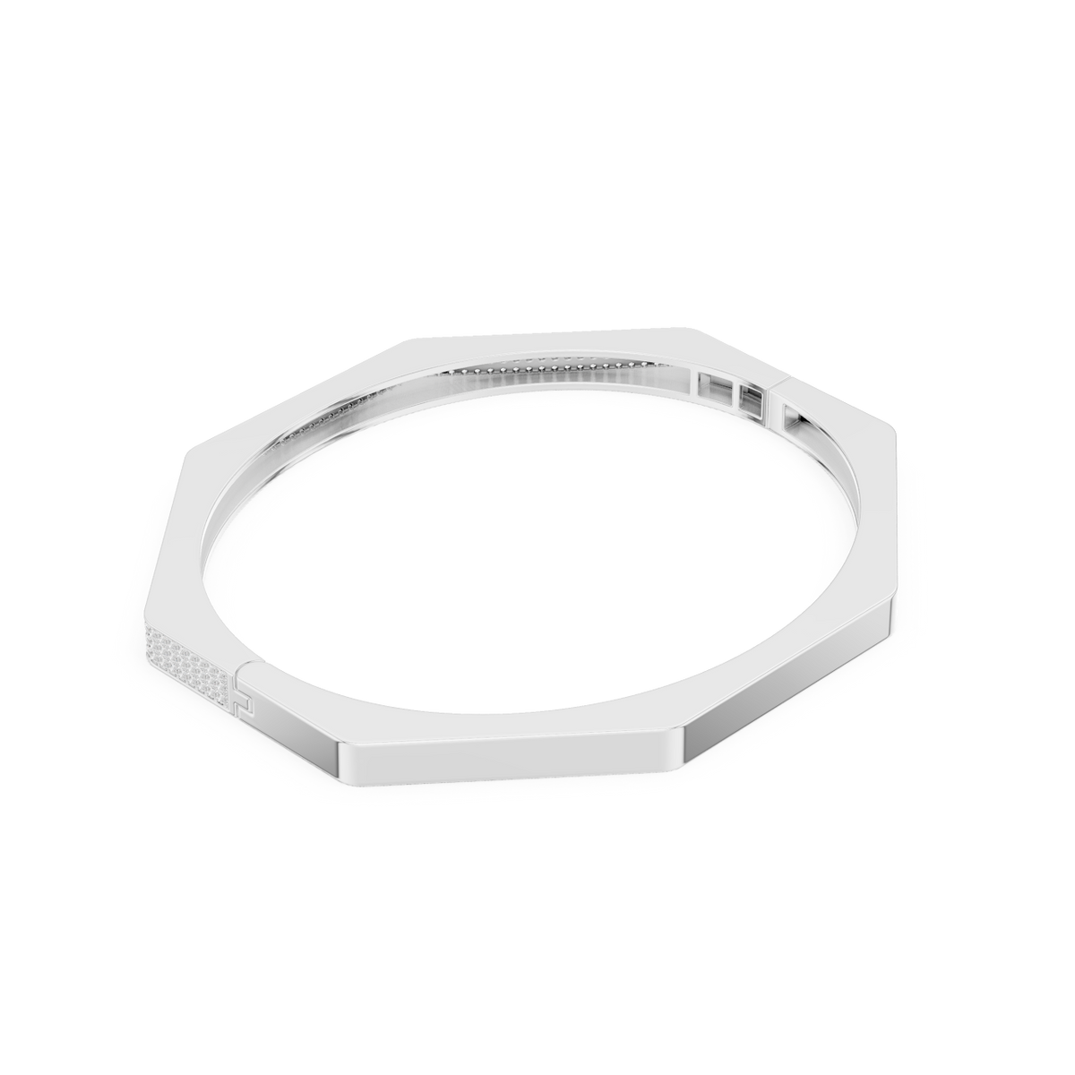 Geometric diamond bangle bracelet featuring a sleek octagonal design with a pavé-set diamond accent panel and polished finish by Aortas Jewels.