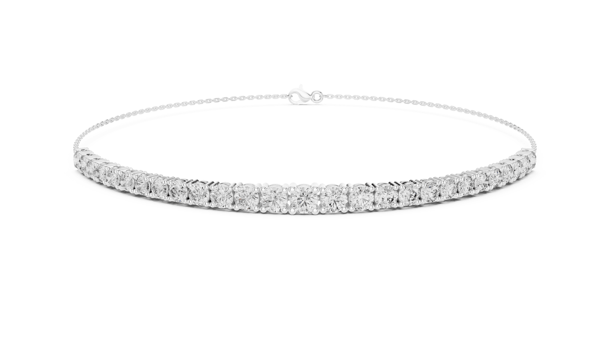 Adjustable Round Diamond Tennis Bracelet featuring a row of brilliant round-cut diamonds on a delicate polished chain with an adjustable clasp by Aortas Jewels.
