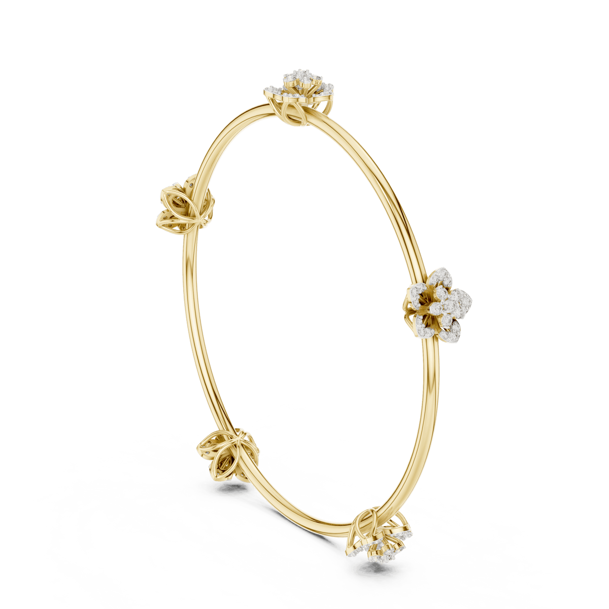 Blooming Floral & Leaf Crystal Bangle Bracelet Aortas Diamond Jewels