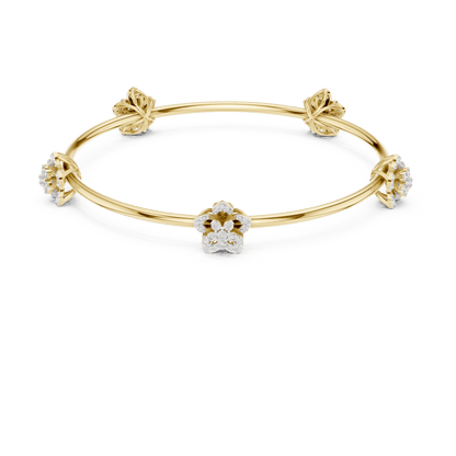 Blooming Floral & Leaf Crystal Bangle Bracelet featuring sparkling flower blossoms and leaf-inspired charms on a polished silver-tone open bangle by Aortas Jewels.