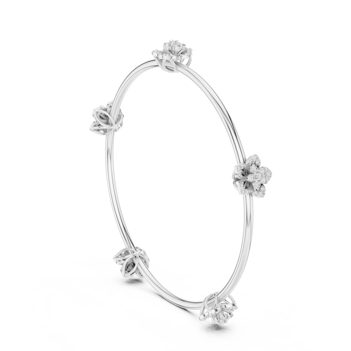 Blooming Floral & Leaf Crystal Bangle Bracelet Aortas Diamond Jewels