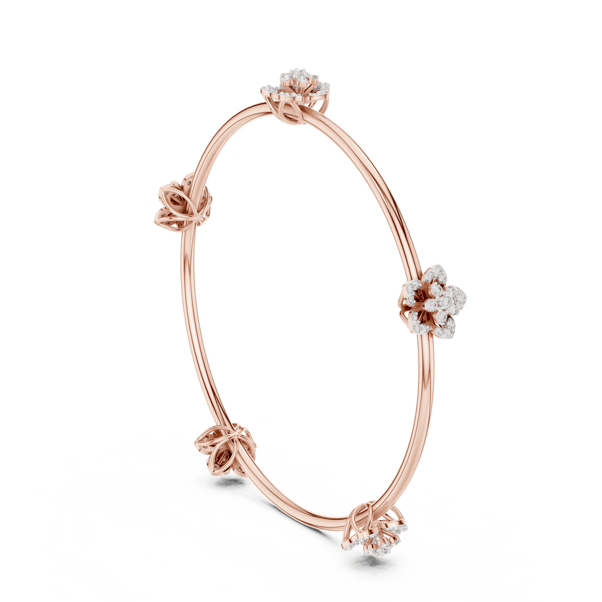 Blooming Floral & Leaf Crystal Bangle Bracelet Aortas Diamond Jewels