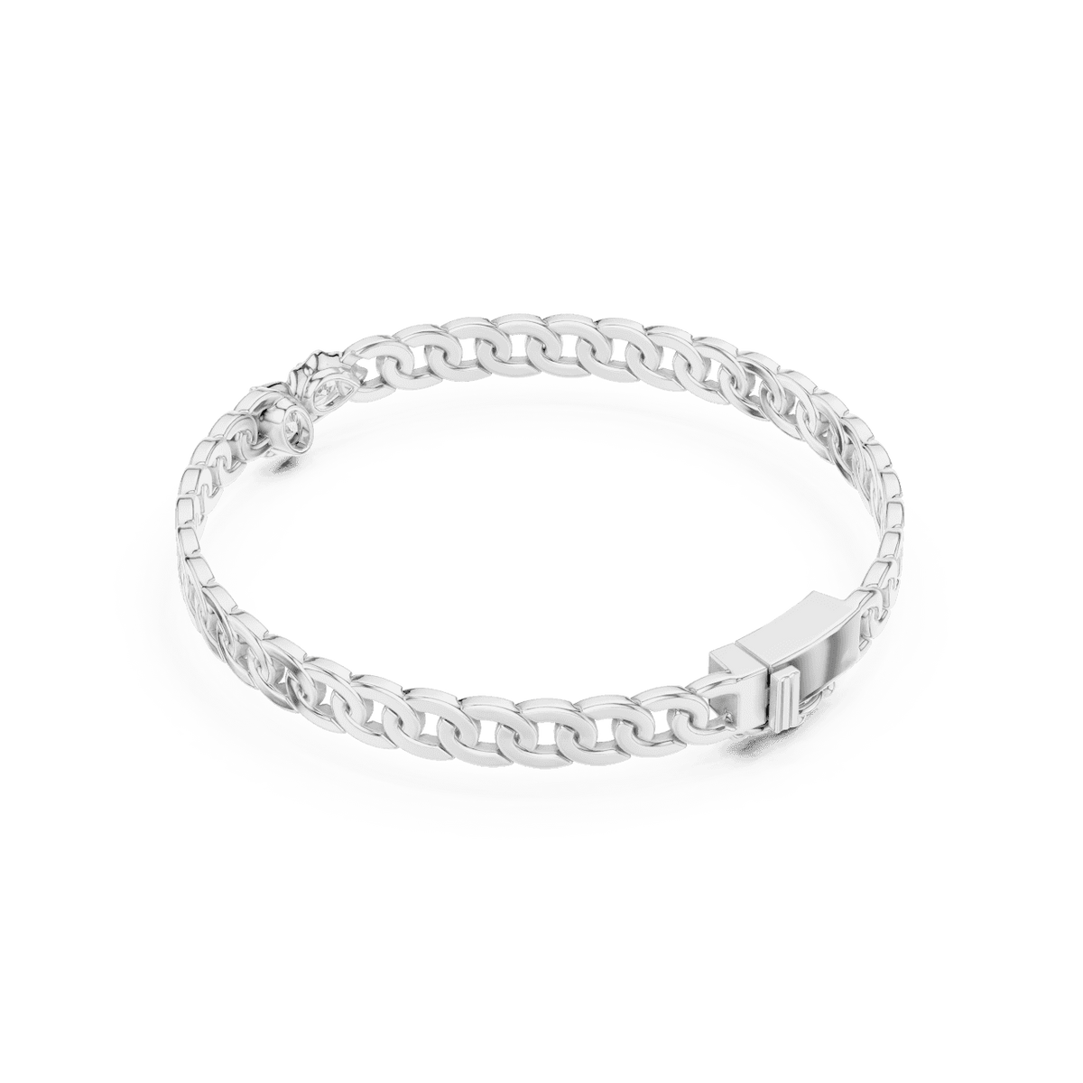 Butterfly diamond chain bracelet featuring polished interlocking links and a sparkling butterfly centerpiece by Aortas Jewels.