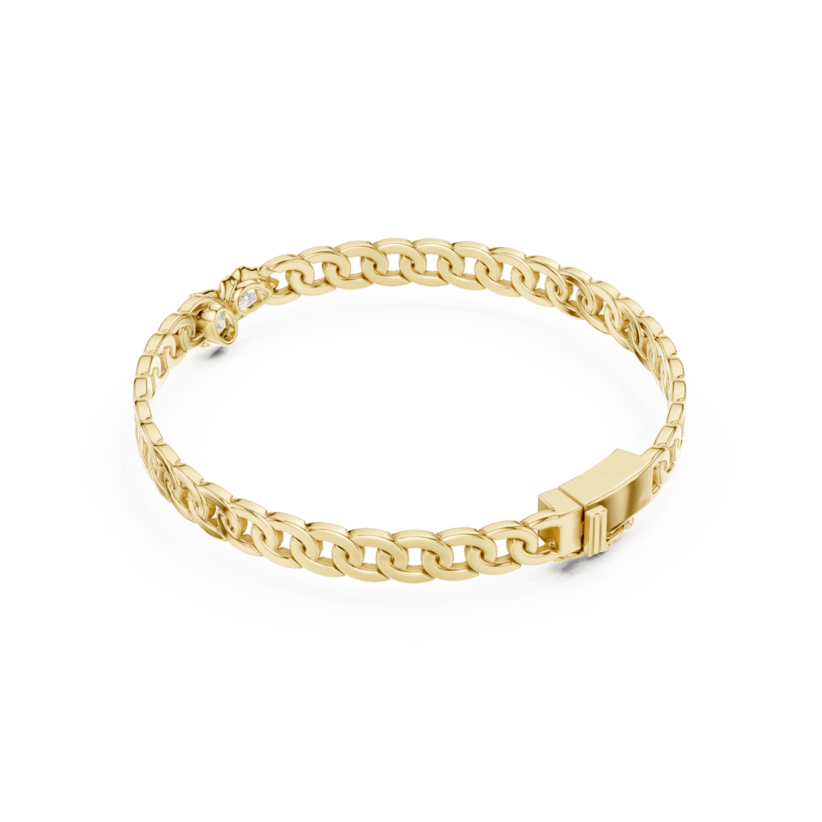 Butterfly diamond chain bracelet featuring polished interlocking links and a sparkling butterfly centerpiece by Aortas Jewels.