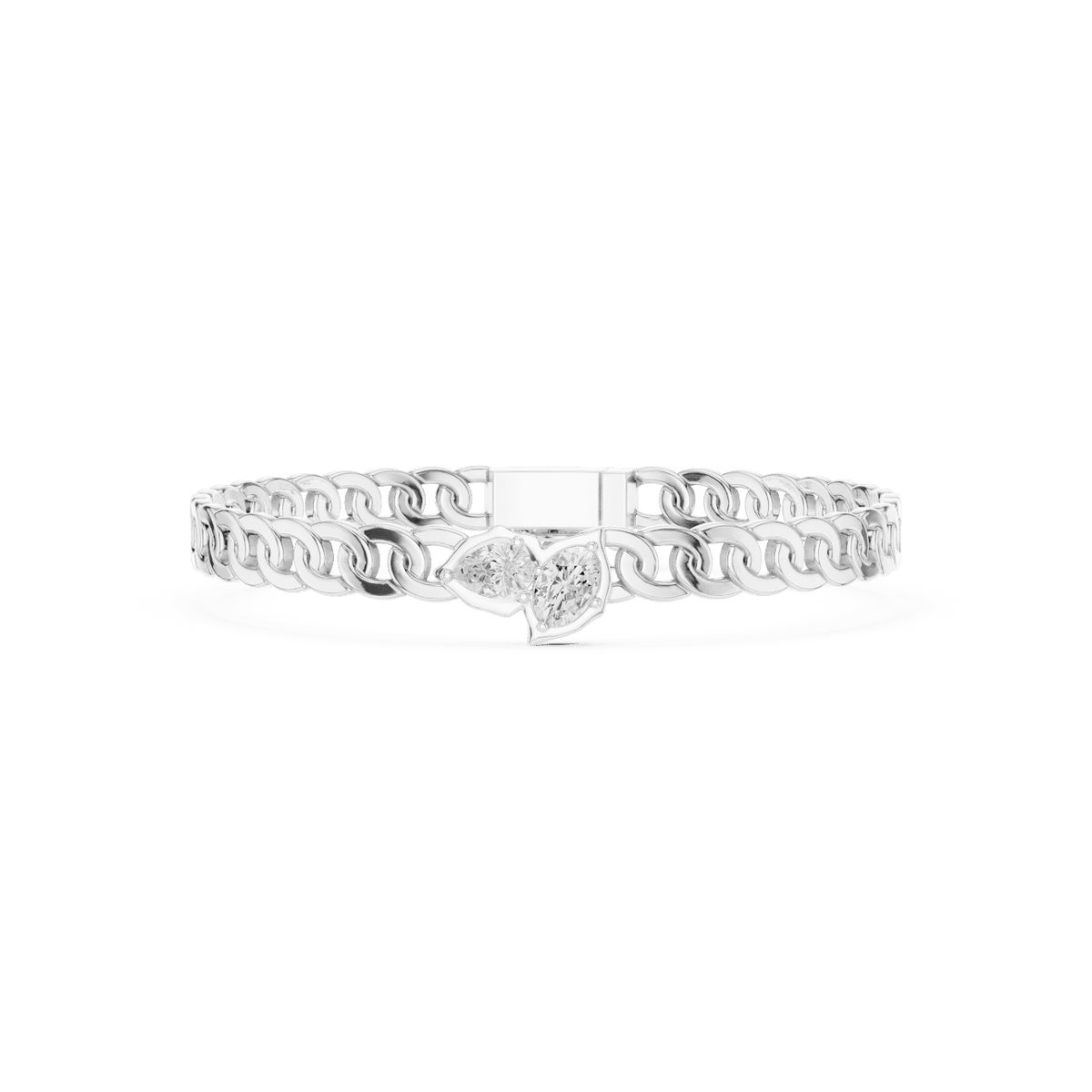 Butterfly diamond chain bracelet featuring polished interlocking links and a sparkling butterfly centerpiece by Aortas Jewels.
