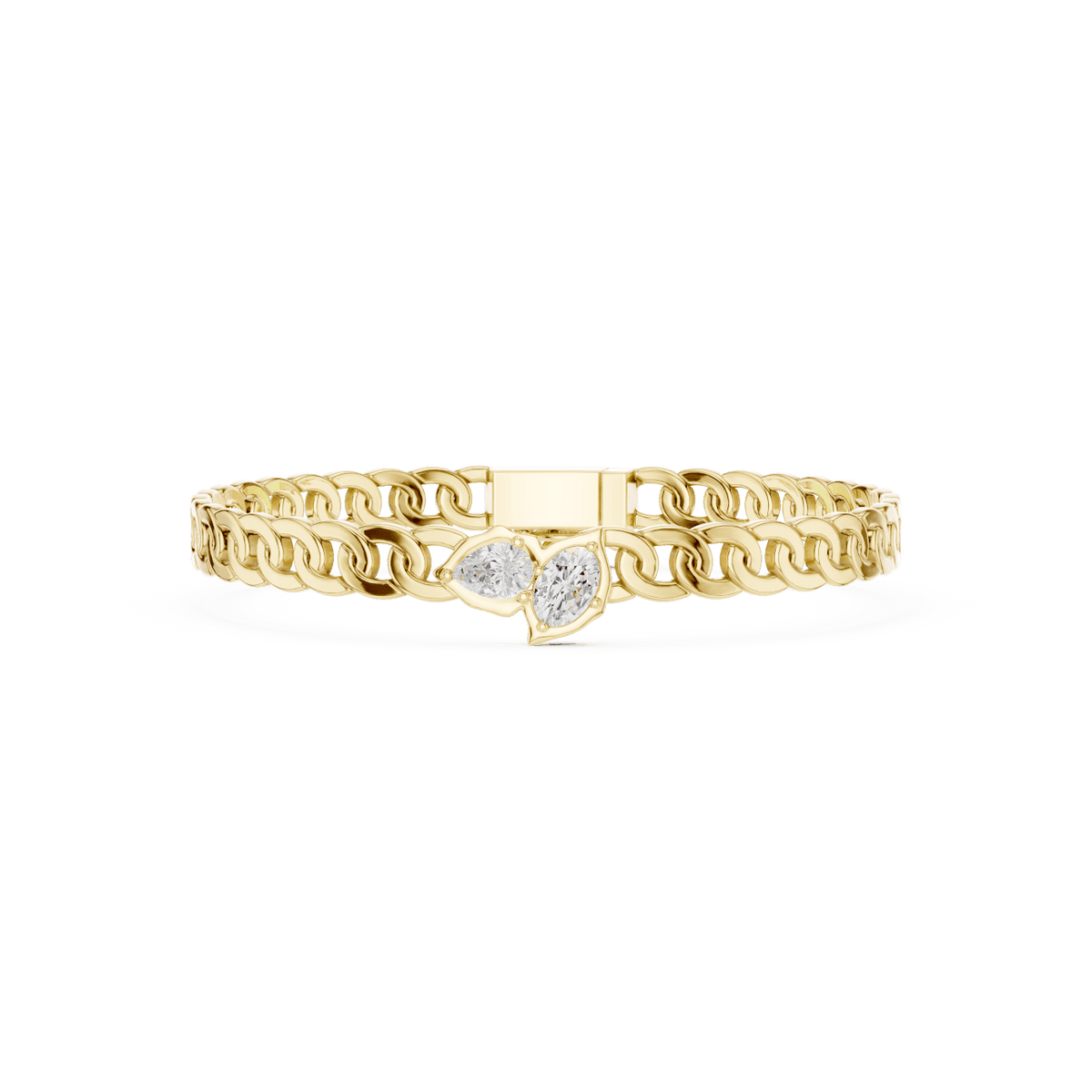 Butterfly diamond chain bracelet featuring polished interlocking links and a sparkling butterfly centerpiece by Aortas Jewels.