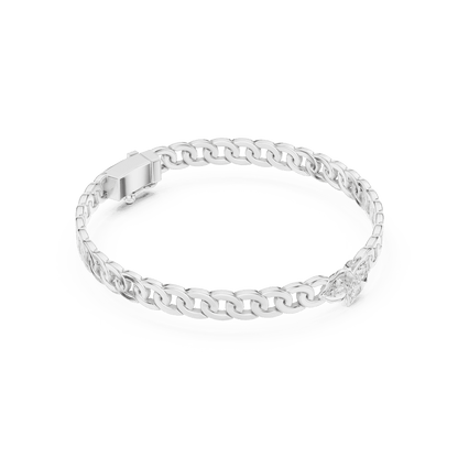 Butterfly diamond chain bracelet featuring polished interlocking links and a sparkling butterfly centerpiece by Aortas Jewels.