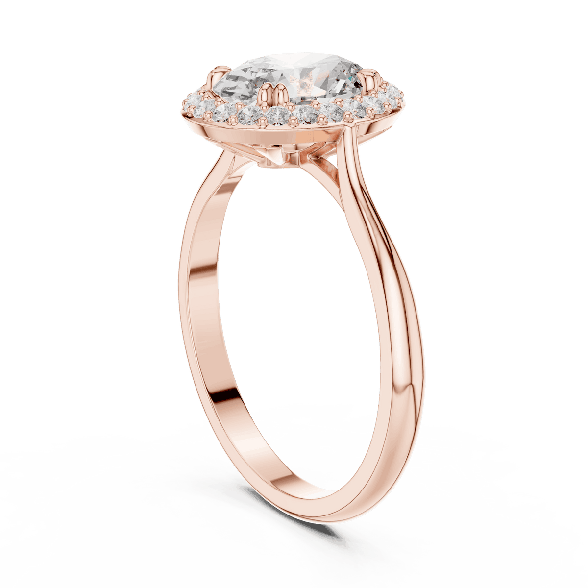 Classic halo diamond engagement ring featuring a brilliant round-cut center stone surrounded by a sparkling halo in a sleek cathedral-style setting by Aortas Jewels.
