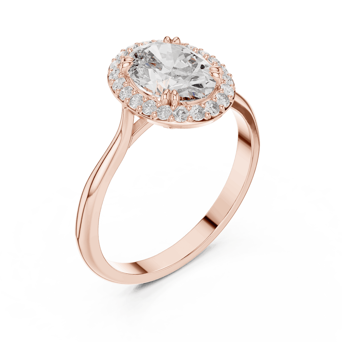 Classic halo diamond engagement ring featuring a brilliant round-cut center stone surrounded by a sparkling halo in a sleek cathedral-style setting by Aortas Jewels.