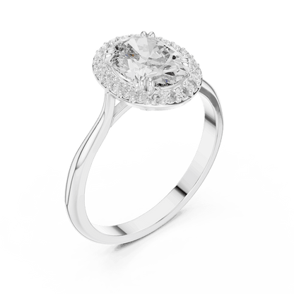 Classic halo diamond engagement ring featuring a brilliant round-cut center stone surrounded by a sparkling halo in a sleek cathedral-style setting by Aortas Jewels.