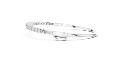Classic round diamond hinged bangle featuring brilliant round-cut diamonds set along a polished white gold bracelet with a secure clasp by Aortas Jewels.