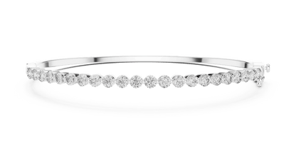 Classic round diamond hinged bangle featuring brilliant round-cut diamonds set along a polished white gold bracelet with a secure clasp by Aortas Jewels.